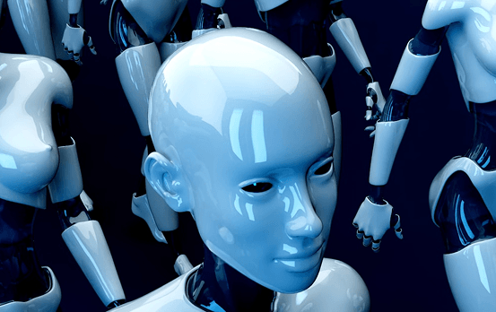 Humanoid robots representing machine-first content